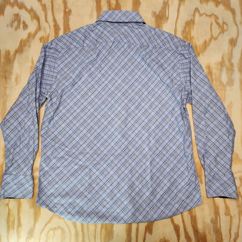 Robert Graham Mens XL Blue Diagonal Plaid Button Up Shirt‎ Navy Flip Cuff - Picture 3 of 5